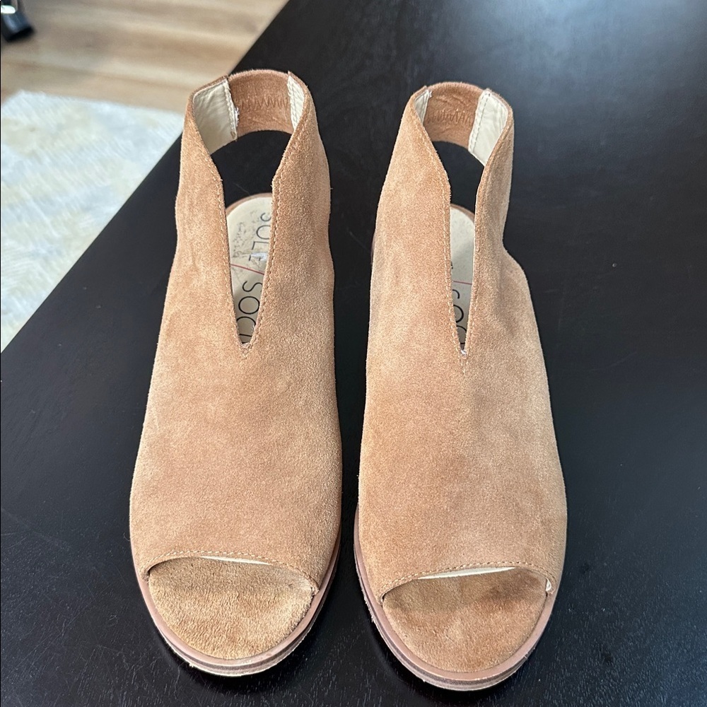 Sole Society Suede Block Heel Slingback Peep toe Mules - Picture 4 of 7